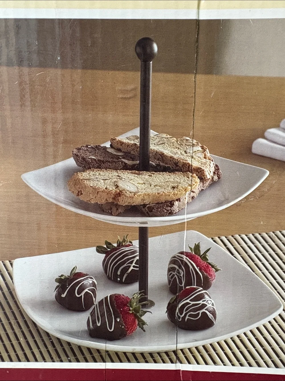 Vintage NIB B. Smith with Style Home Collection White Black 2 Tier Tidbit Server